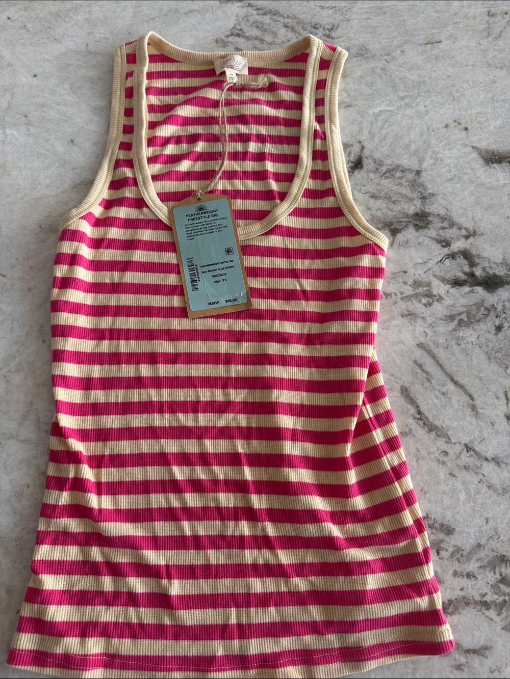 Faherty NWT XS Striped Pink and Cream Ribbed Tank Top
